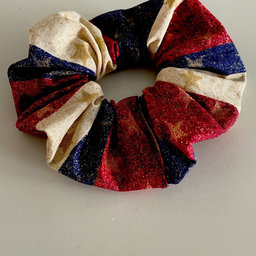 Stylish Red, Blue, and Cream Hair Scrunchie